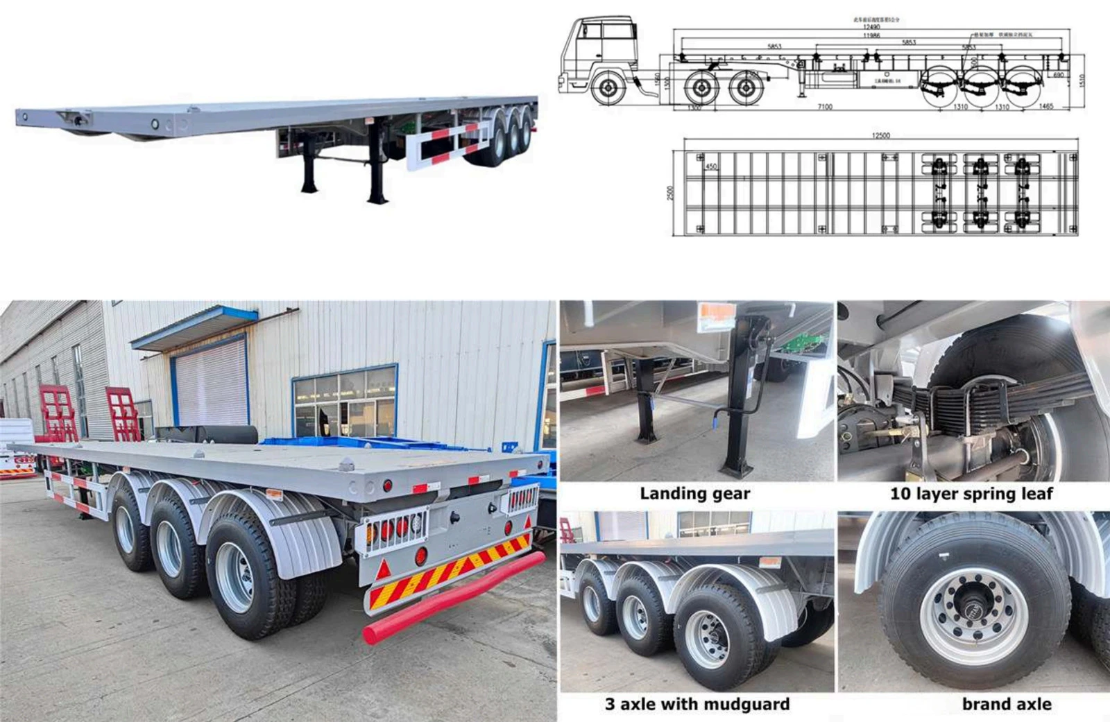 China Customized 3 Axle 12.5M Flatbed Trailer Manufacturers Suppliers Factory